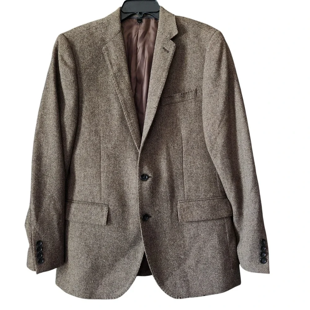 J.Crew Ludlow Wool Yorkshire Tweed Blazer Jacket Mens 38R Brown Herringbone FLAW